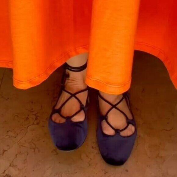 💙 ZARA Velvet Ballet Flats NWT | Ankle Wrap Tie Closure Navy Blue 7.5–9 - Picture 15 of 16